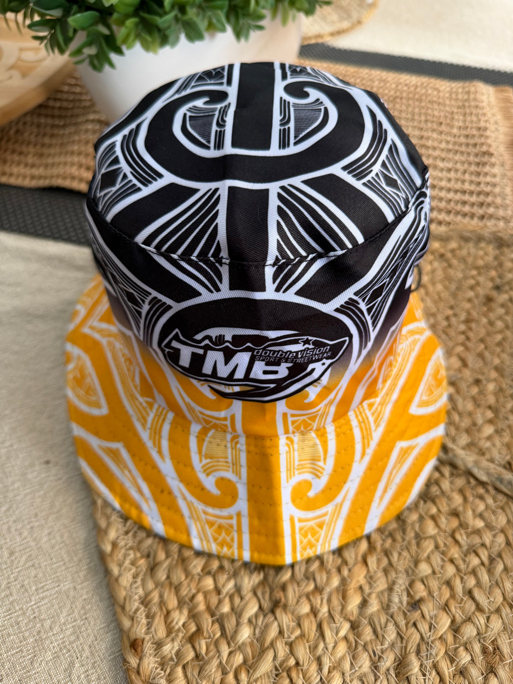 🟡⚫ Kids Yellow & Black Mangopare Reversible Bucket Hat