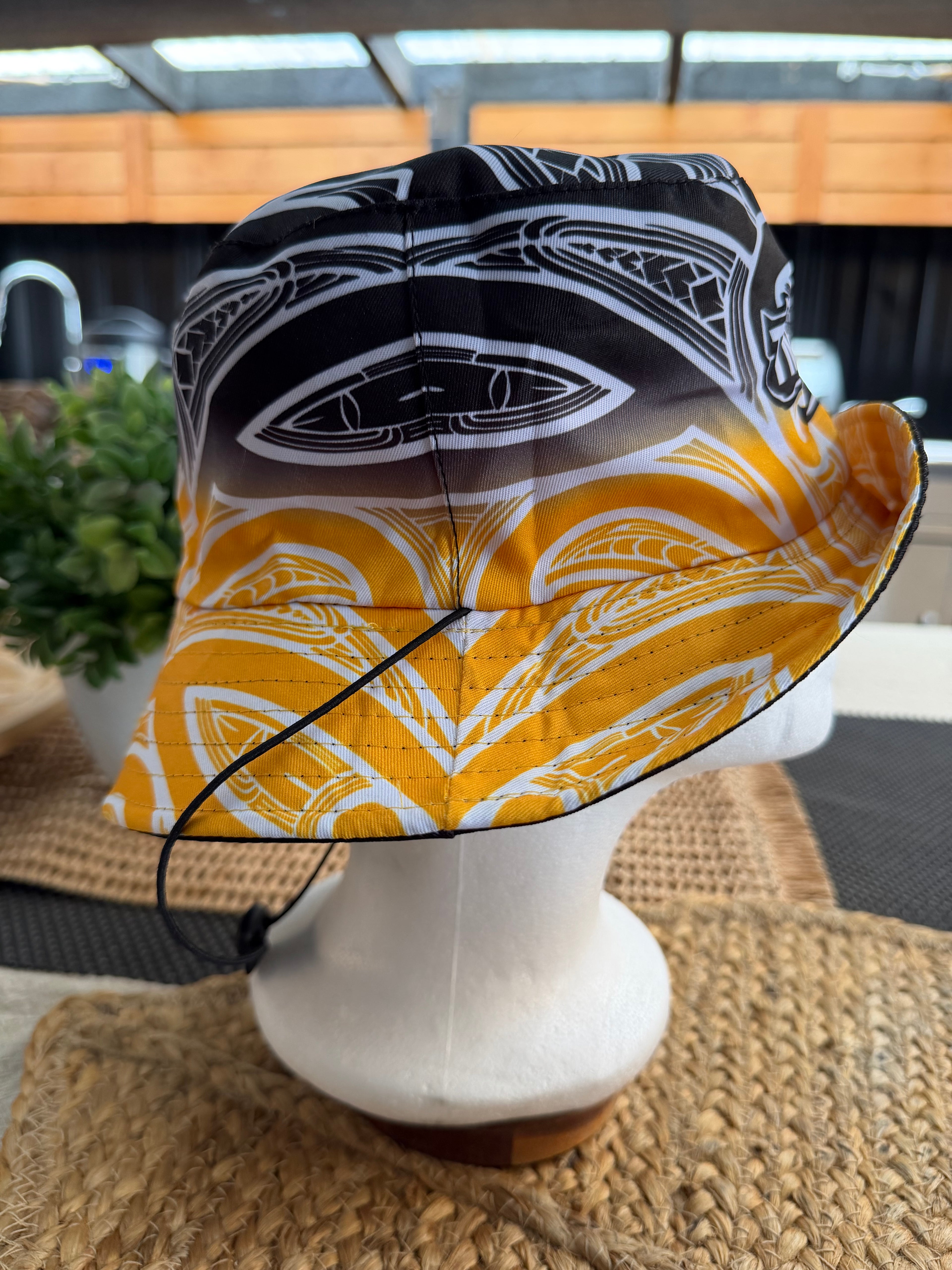 🟡⚫ Kids Yellow & Black Mangopare Reversible Bucket Hat