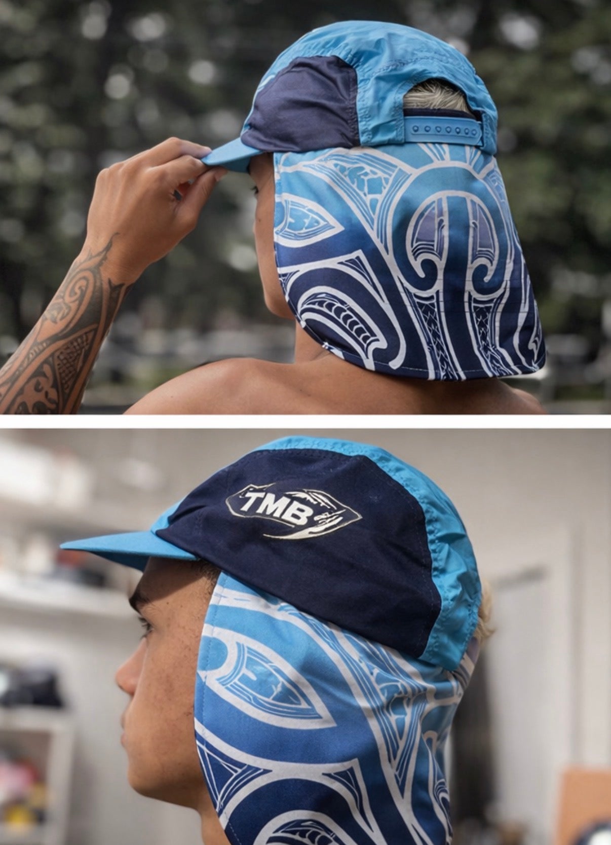 🔵🔷⚪ Ngāti Porou Sky Blue, Navy Blue & White Mangopare Pōtae