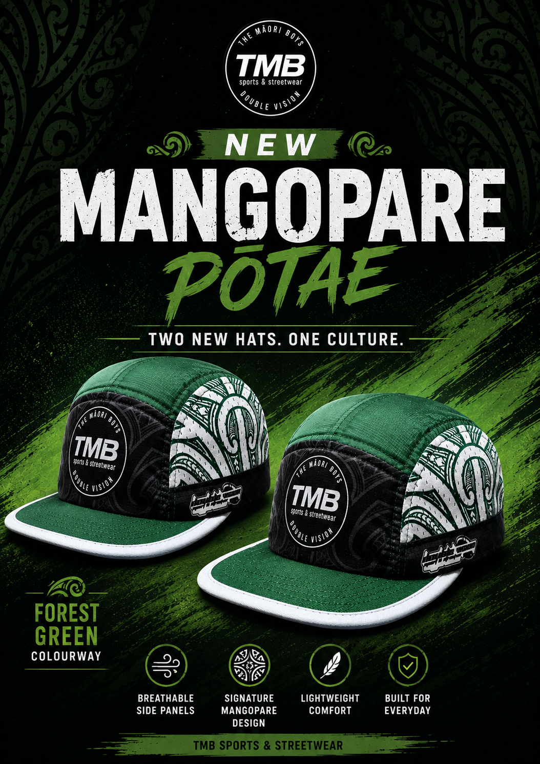 🟢🖤⚪ Forest Green, Black & White Mangopare Pōtae