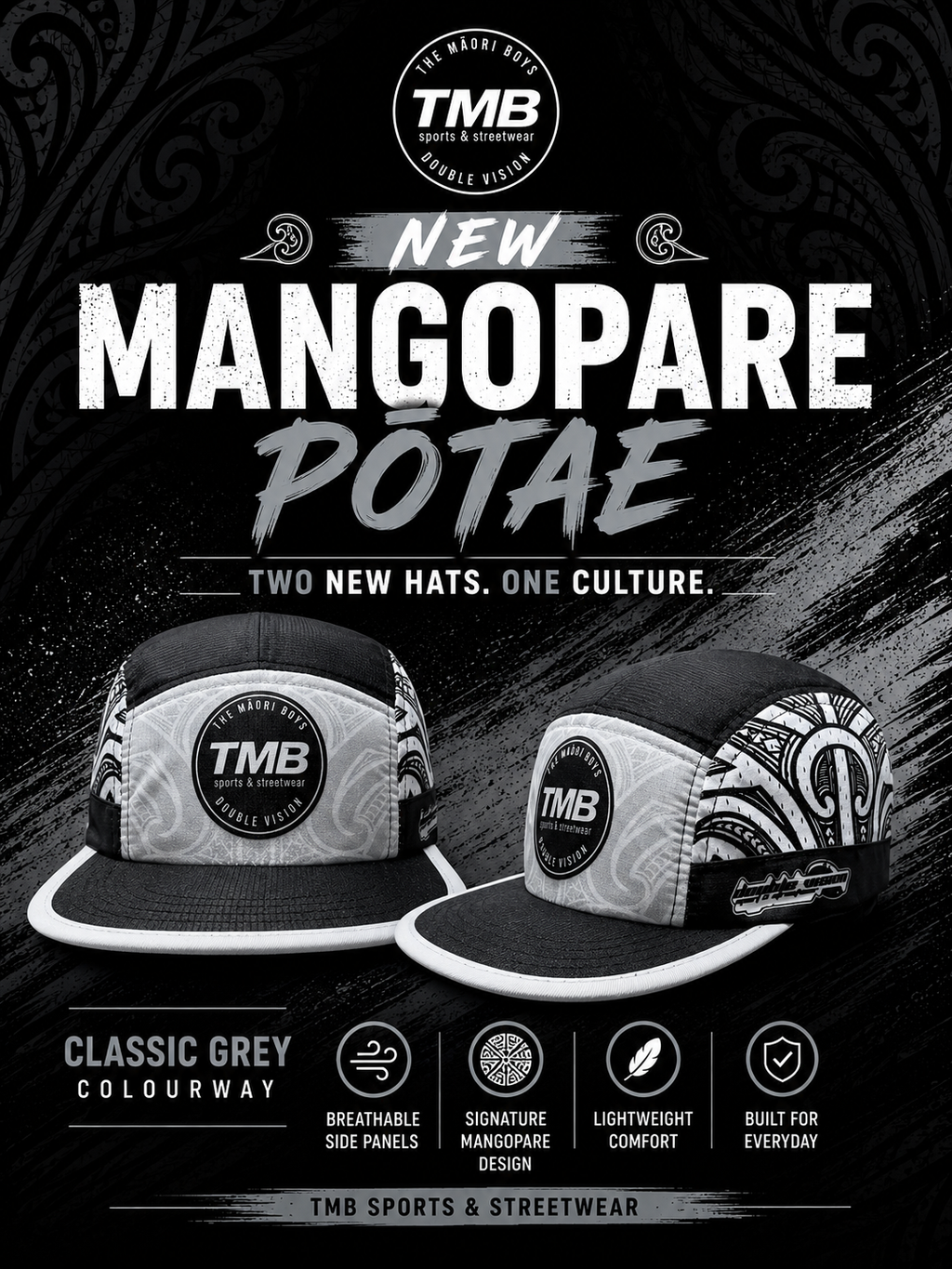 ⚪🖤 Classic Grey Mangopare Pōtae